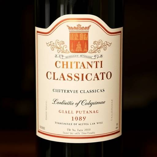 Bottiglia di vino Chianti Classico con etichetta tradizionale e colore rosso rubino intenso