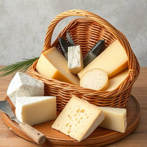 Cesto di vimini contenente formaggi tipici piemontesi