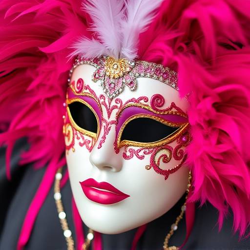 Maschera veneziana decorata con piume e paillettes